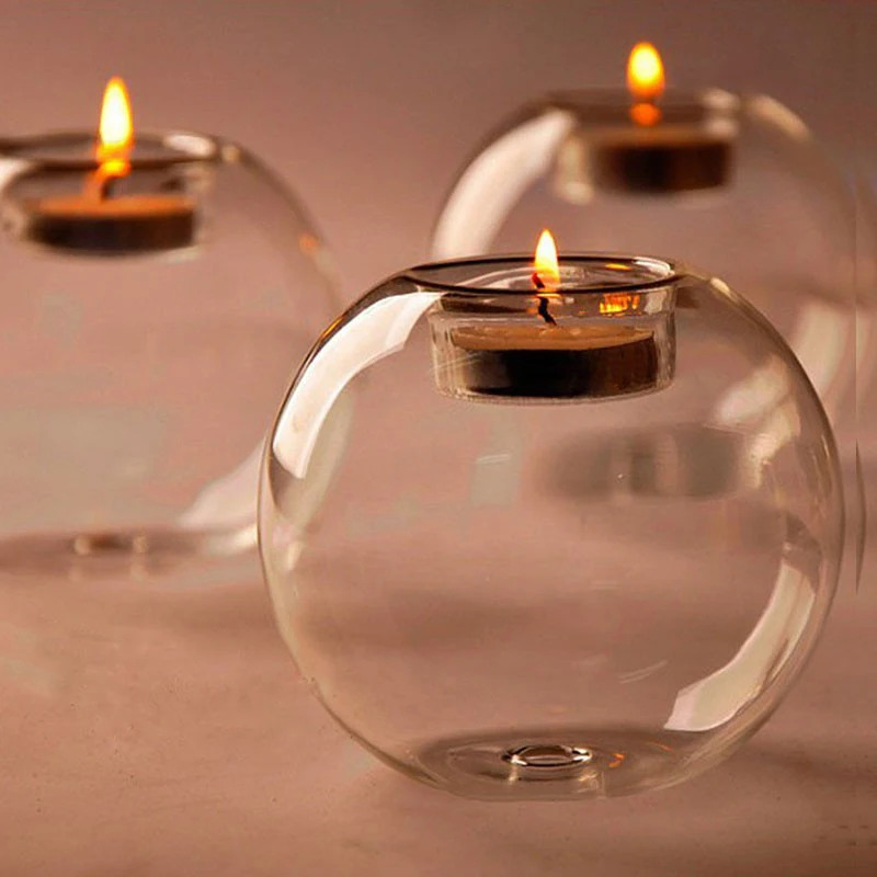 Holiday Candle Set - Castiçais redondos elegantes de vidro –